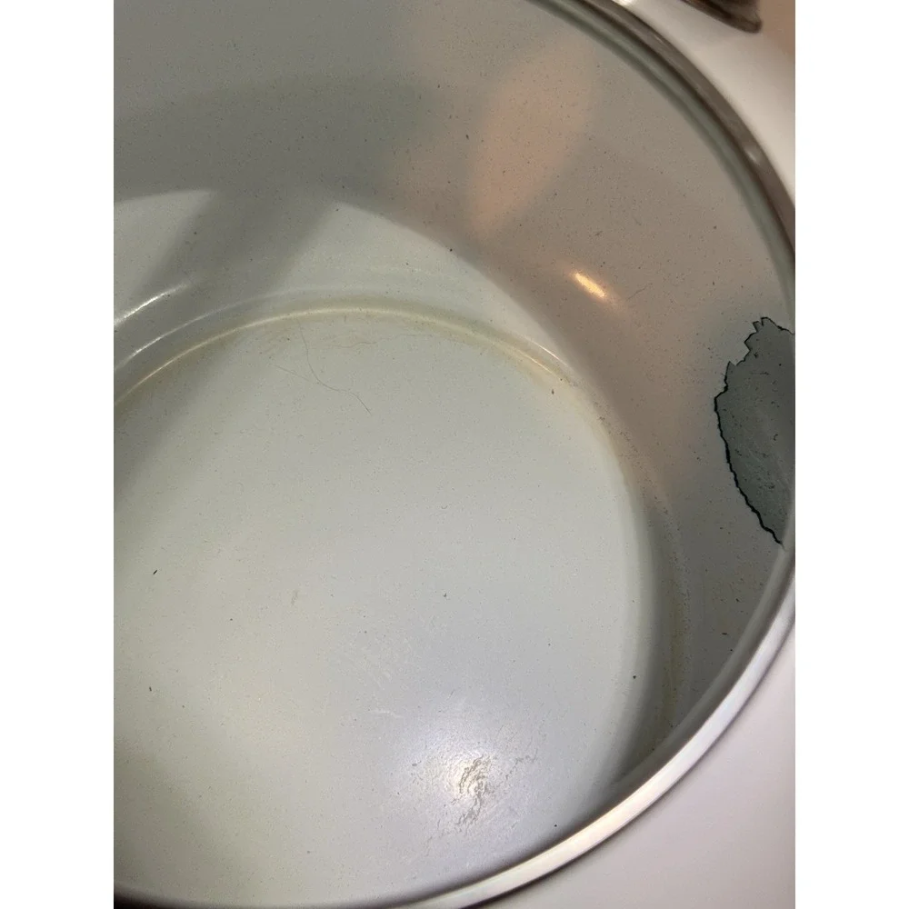 Vintage White Enamel Whistling Tea Kettle‎ Flip Spout Chipped